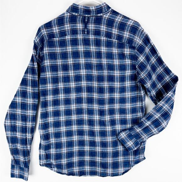 Banana Republic Linen Shirt Men's Medium Shirt Long Sleeve Plaid Blue White - Picture 8 of 10